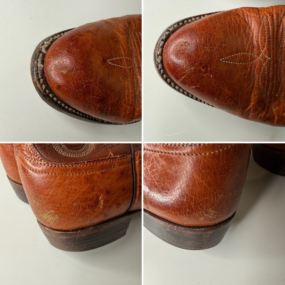 Lucchese Ostrich Leather Cowboy Boots Mens 9D Brown Western Ranch USA Made - Picture 8 of 13
